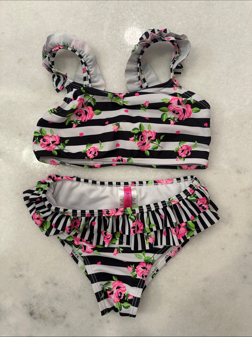 Kids Floral Stripe Two-Piece Swimsuit - Betsey Johnson